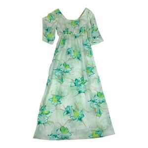 Pomare Vintage dress women's small medium tropical Hawaiian maxi dress 70s